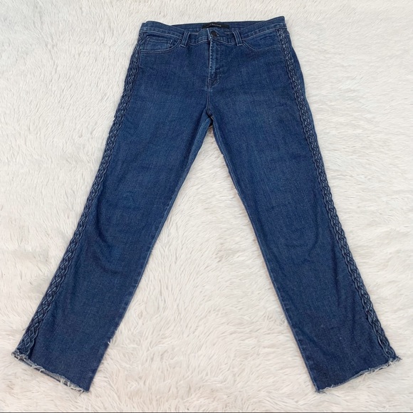 J Brand Ruby High Rise Crop Jeans Braided Cantonite Raw Hem blue solid - Picture 2 of 11